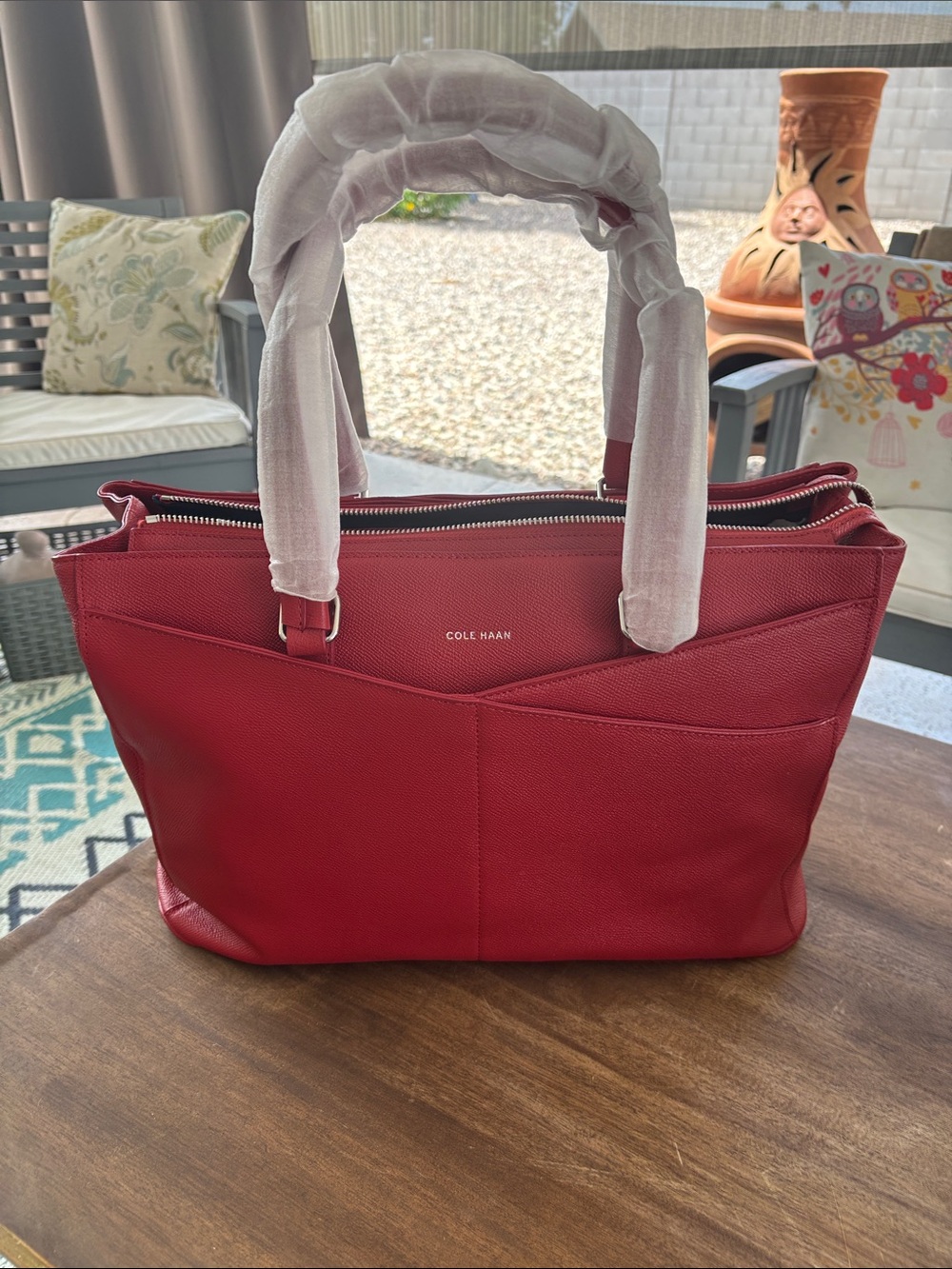 Brand new!! Cole Haan Red Structured Leather Tote